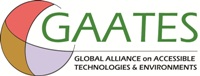 Image of the GAATES logo, a picture of sphere with different coloured sections with the organisation name to the write