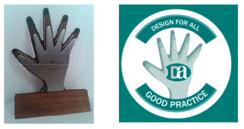 Trophy and logo of Design for All Good Practice