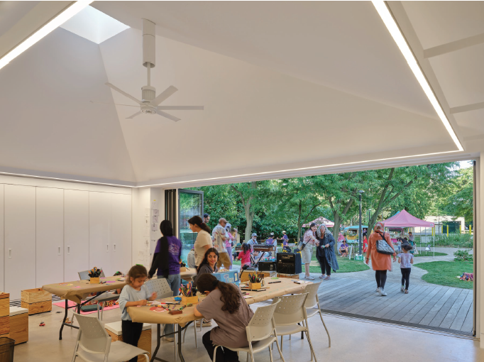 people using the park inside and outdoors